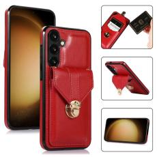 OEM - Mobilfodral f&ouml;r Samsung Galaxy S26 Plus Kortfack Kickstand Konstl&auml;der TPU - R&ouml;d