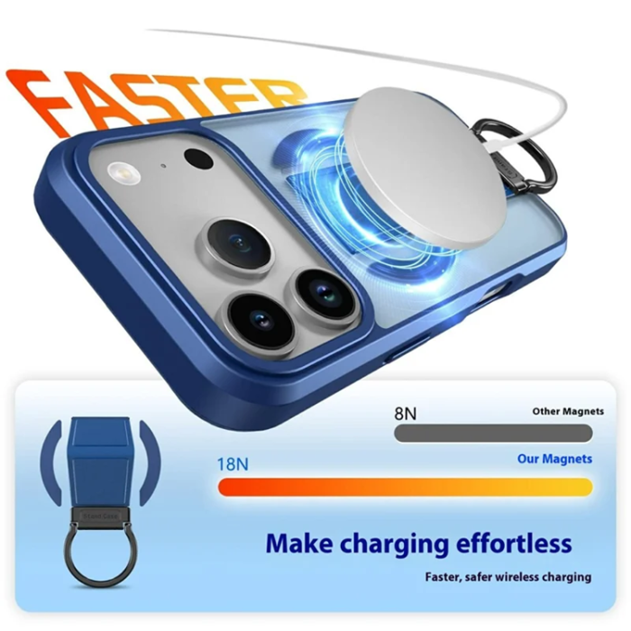 A-One Brand - iPhone 17 Pro Mobilskal Magsafe Metal D-Ring Kickstand - Blå