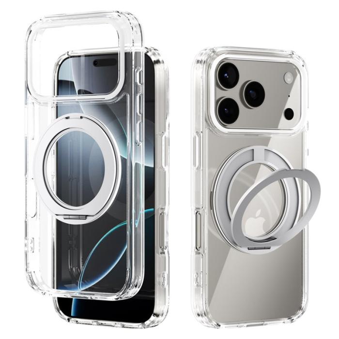 ABEEL - ABEEL Q-LUCK Mobilskal till iPhone 17 Pro Shockproof Rotating Kickstand Silver