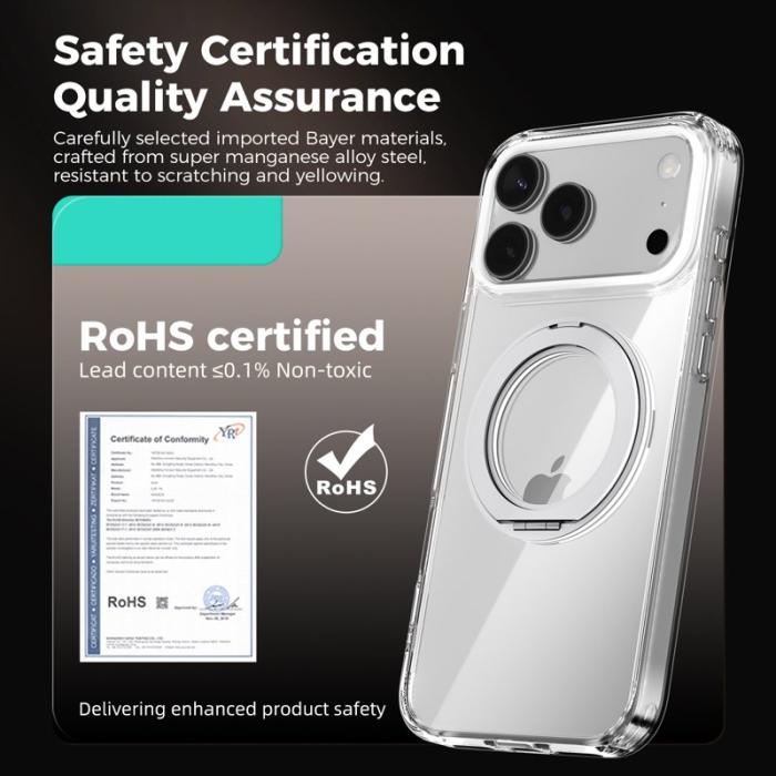 ABEEL - ABEEL Q-LUCK Mobilskal till iPhone 17 Pro Shockproof Rotating Kickstand Silver