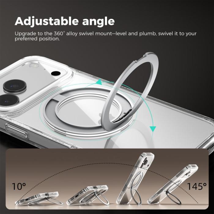ABEEL - ABEEL Q-LUCK Mobilskal till iPhone 17 Pro Shockproof Rotating Kickstand Silver