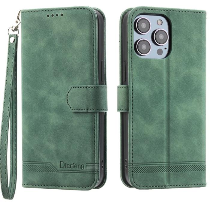 DIERFENG - DIERFENG DF-03 Plånboksfodral för iPhone 15 Pro - Konstläder - Grön