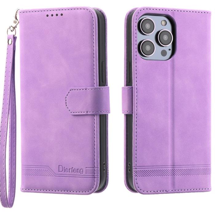DIERFENG - DIERFENG DF-03 Plånboksfodral för iPhone 15 Pro - Konstläder - Lila