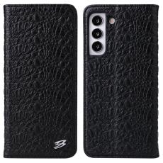 FIERRE SHANN - FIERRE SHANN Samsung Galaxy S22 5G Pl&aring;nboksfodral &Auml;kta l&auml;der - Svart