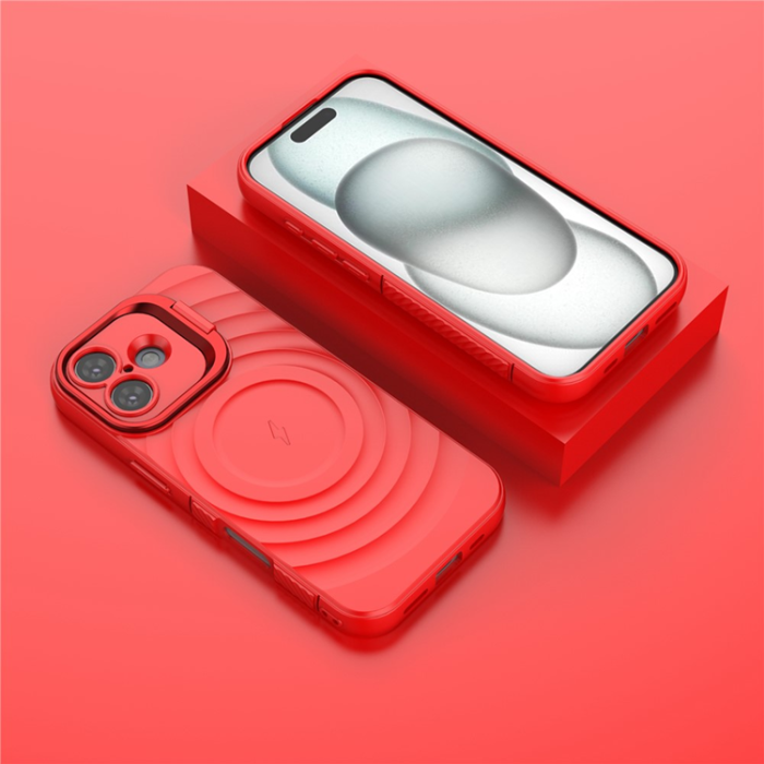 A-One Brand - iPhone 17 Mobilskal MagSafe Ripple Texture Kickstand - Röd