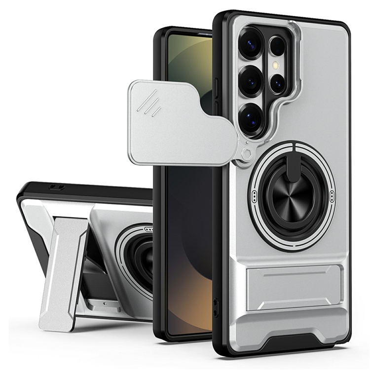 Galaxy S25 Ultra Mobilskal MagSafe med Camera Lens Slider Ringhållare - Silver (Silver) | 2353 | AlltMobil