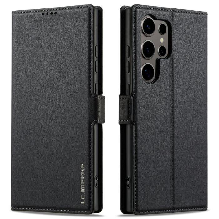 LC.imeeke - LC.IMEEKE L1 Series Samsung Galaxy S24 Ultra Plånboksfodral Konstläder - Svart
