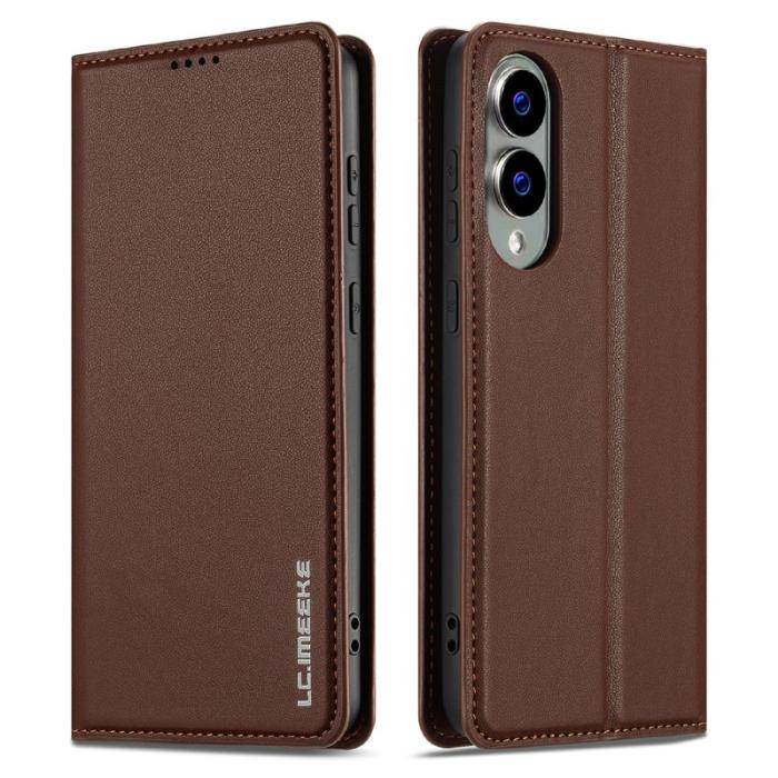 LC.imeeke - LC.IMEEKE L1 Series Samsung Galaxy S25 Edge Plånboksfodral Konstläder - Brun