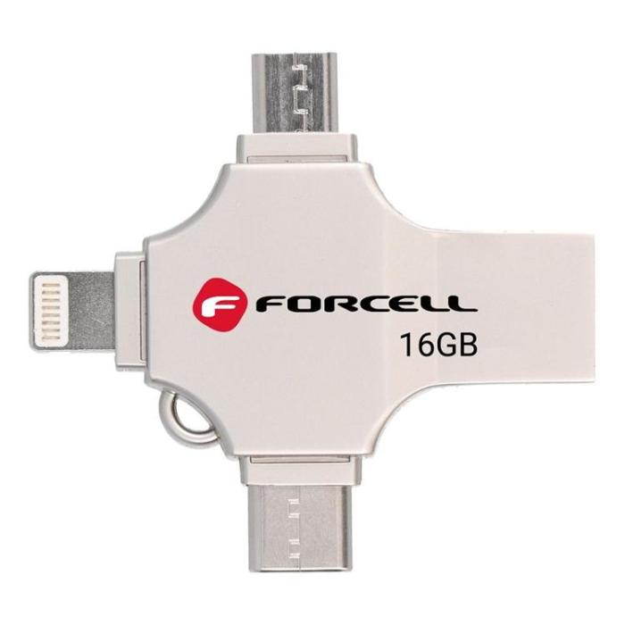 Forcell - Forcell Pendrive 16GB USB 3.2 Gen 1(USB-A/USB-C/Lightning/Micro-USB)