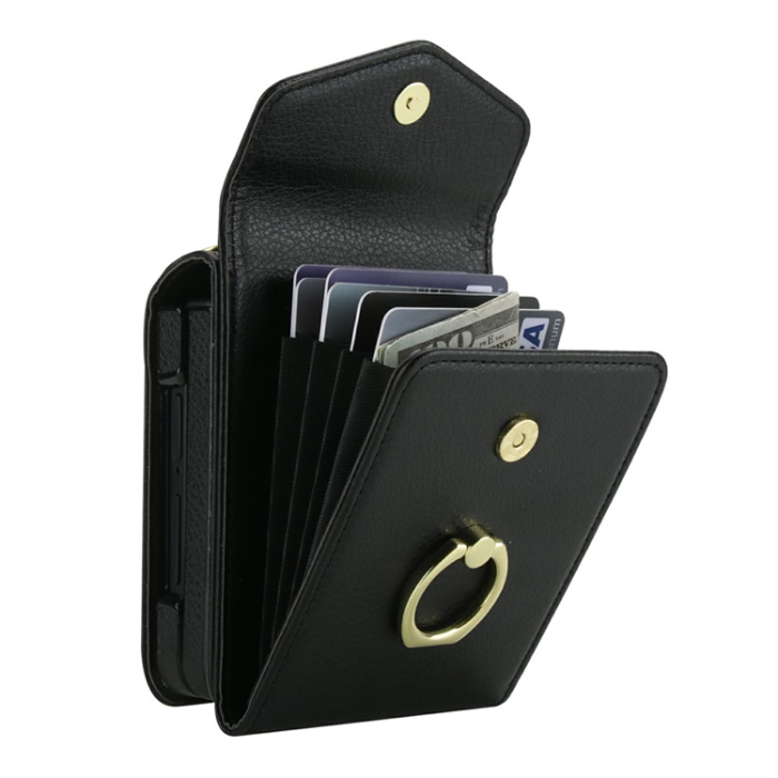 A-One Brand - Galaxy Z Flip7 Plånboksfodral Litchi med Axelrem - Svart