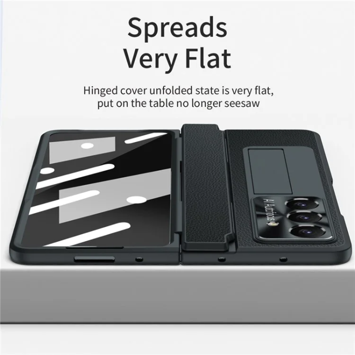 A-One Brand - Galaxy Z Fold7 5G Mobilskal läder + PC Kickstand - Svart