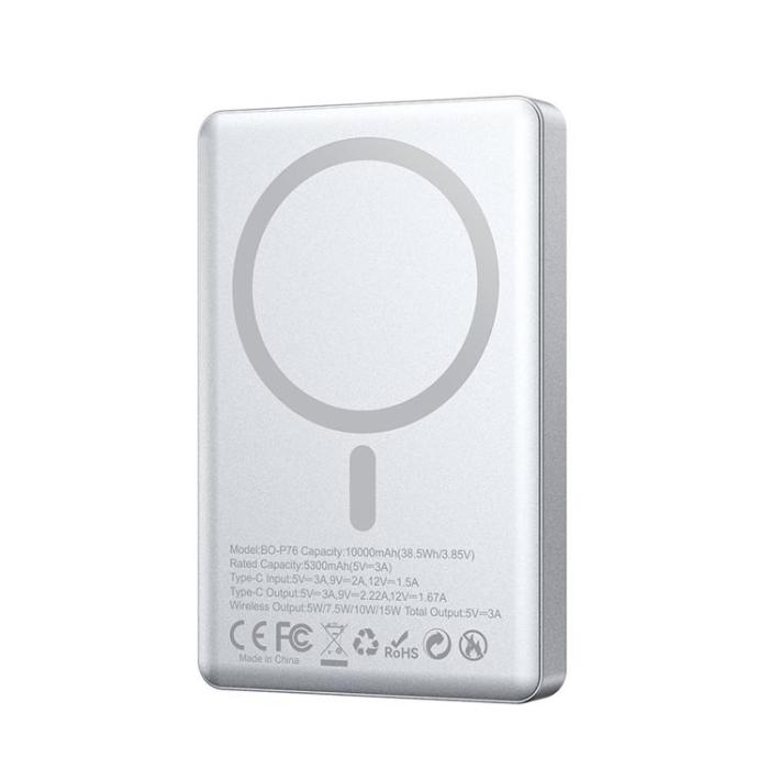 BWOO - BWOO MagSafe Powerbank 10000mAh 20W med Display P76 - Silver