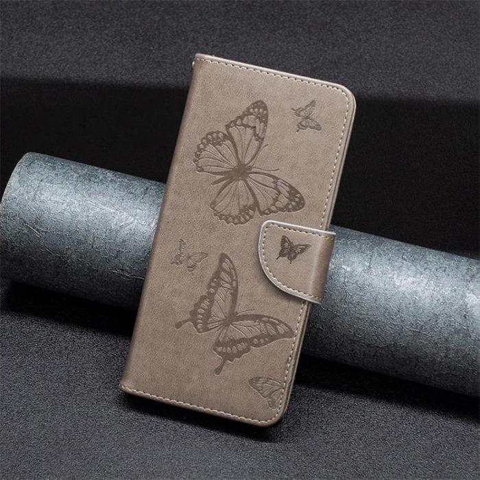 A-One Brand - iPhone 14 Plånboksfodral Butterfly Imprinted - Grå