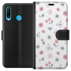 Gustaf - Pl&aring;nboksfodral till Huawei P30 lite med Blommor och fj&auml;rillar