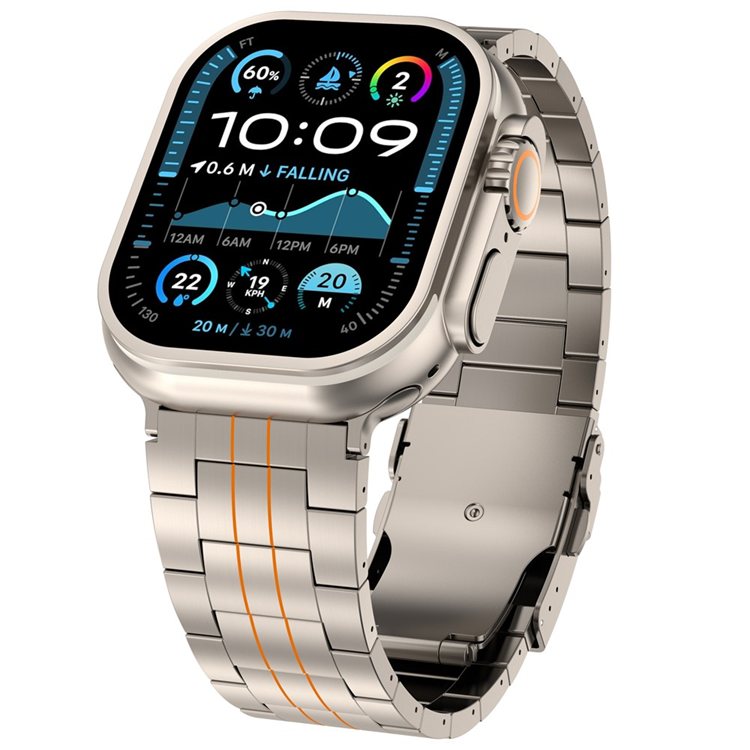 Apple Watch (42/44/45/46/49mm) Armband Titanium Alloy (Titanium/Orange) | 5122 | AlltMobil