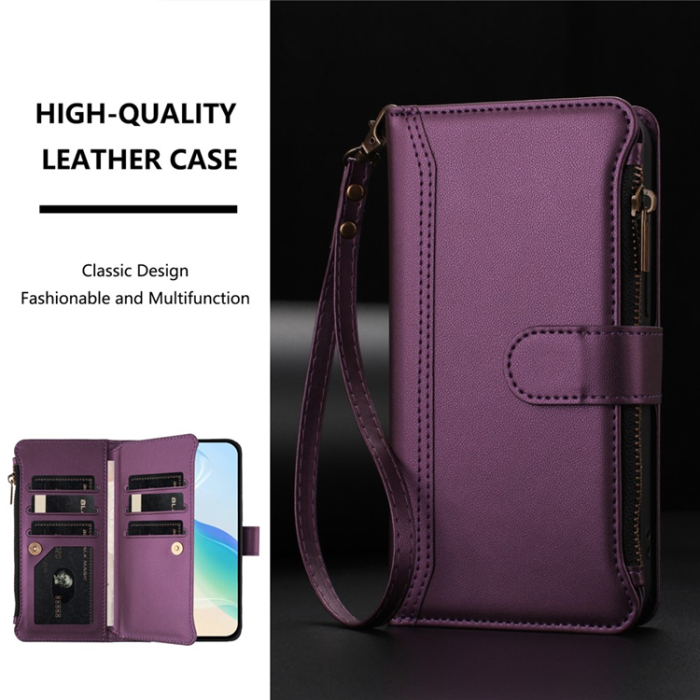 A-One Brand - iPhone 17 Pro Plånboksfodral Zipper Med Rem - Lila