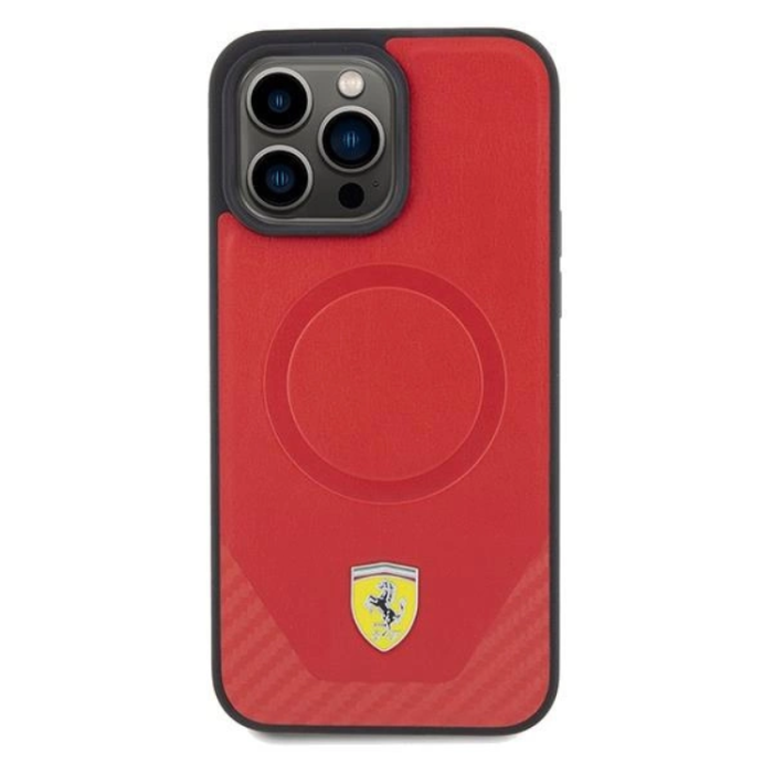 Ferrari - Ferrari iPhone 15 Pro Mobilskal Magsafe Carbon Metal Logo - Röd