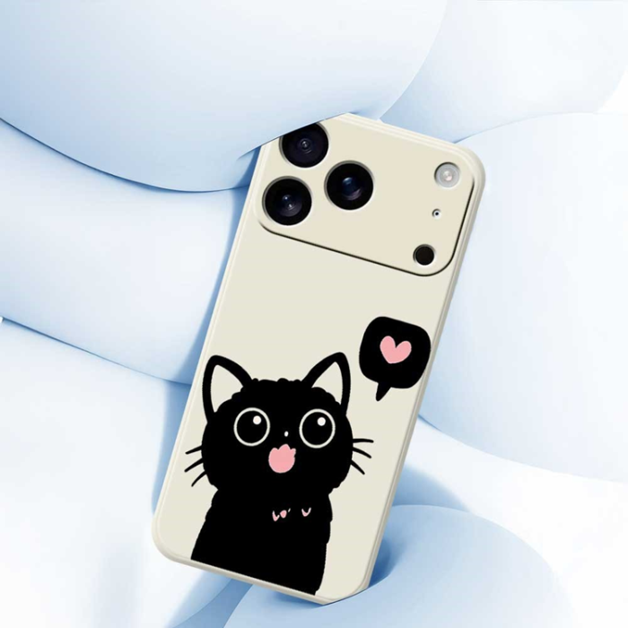 A-One Brand - iPhone 17 Pro Mobilskal Love Black Cat Pattern - Beige