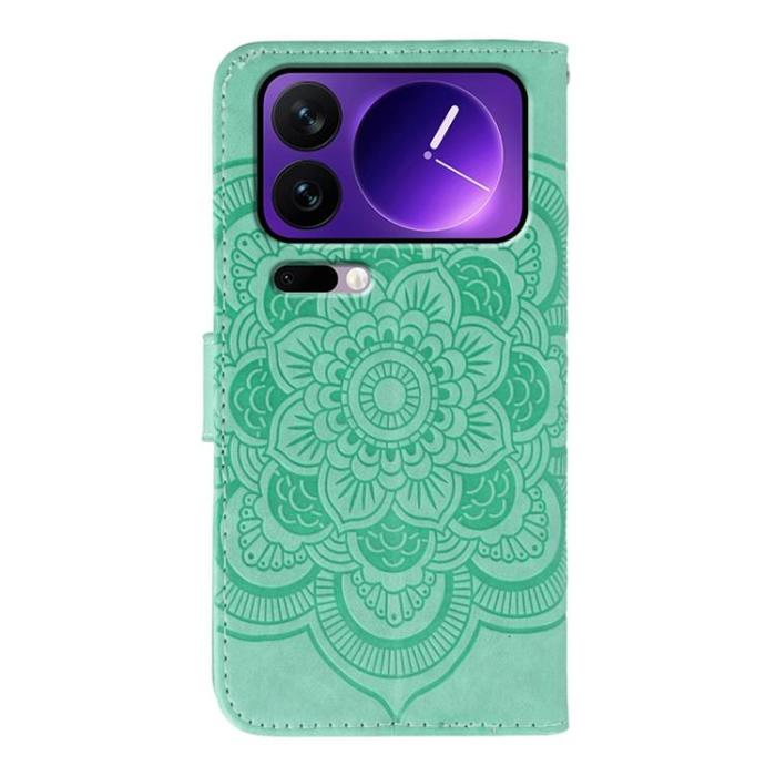 A-One Brand - Xiaomi 17 Pro Max Konstläder Plånboksfodral Rhinestone Mandala Imprint - Grön