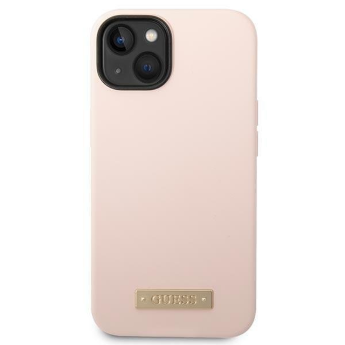 Guess - GUESS iPhone 14 Plus Skal MagSafe Silicone Logo Plate - Rosa