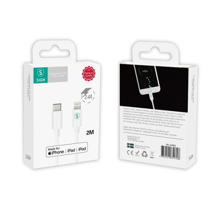 SiGN - SiGN USB-C till Lightning-2m MFi