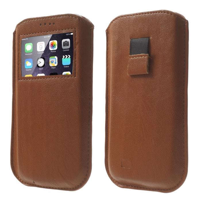UTGATT5 - PouchFodral med fönster till Apple iPhone 6 / 6S / Samsung Galaxy S4 - Brun