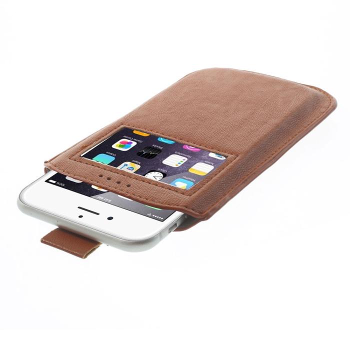 UTGATT5 - PouchFodral med fönster till Apple iPhone 6 / 6S / Samsung Galaxy S4 - Brun