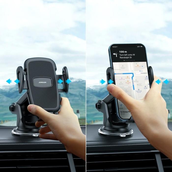 Joyroom - Joyroom mechanical car phone holder adjustable dashboard - Svart