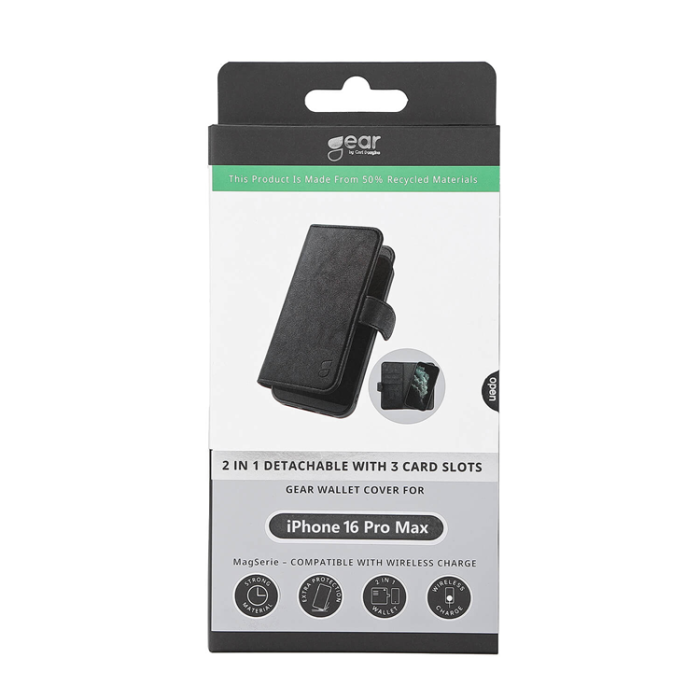 GEAR - GEAR iPhone 16 Pro Plånboksfodral MagSafe 2-i-1 - Svart