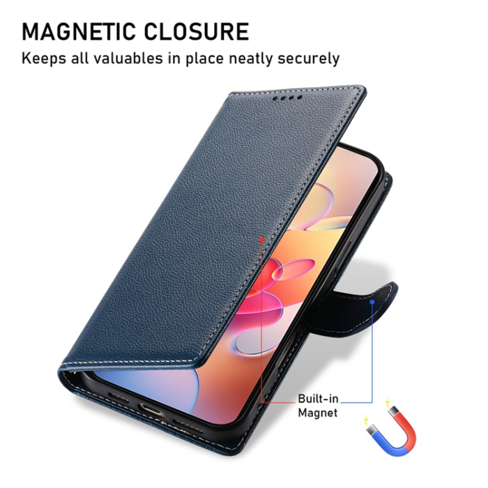 A-One Brand - Galaxy A17/A26 Plånboksfodral Litchi Läder Magnetic - Mörkblå