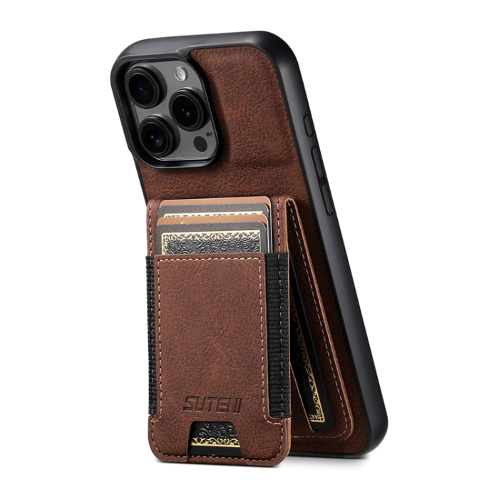 SUTENI - SUTENI iPhone 16 Pro Max Mobilskal Korthållare Litchi Läder