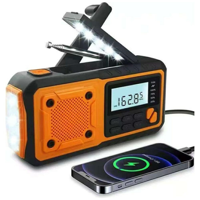 A-One Brand - Radio AM/FM med Ficklampa Solpanel Handvev IPX3 - Svart/Gul