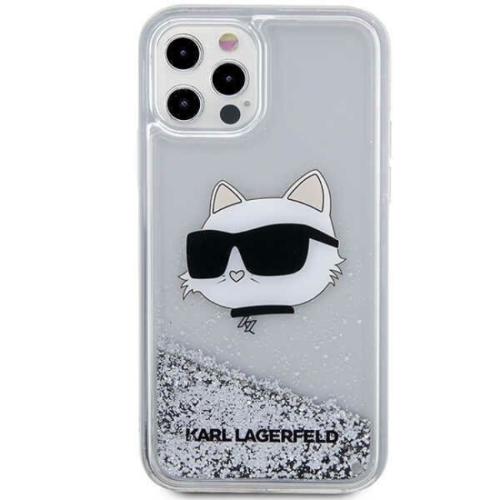 KARL LAGERFELD - Karl Lagerfeld iPhone 12/12 Pro Skal Liquid Glitter Choupette Head - Silver