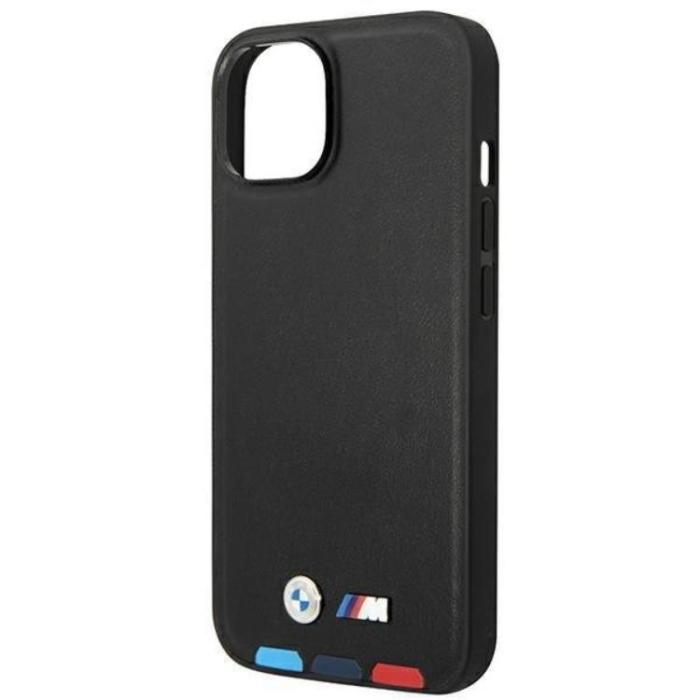 BMW - BMW iPhone 14 Plus Skal Läder Stamp Tricolor - Svart