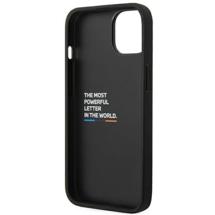 BMW - BMW iPhone 14 Plus Skal Läder Stamp Tricolor - Svart