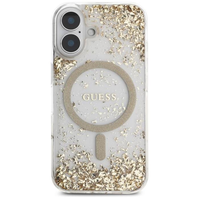 Guess - Guess iPhone 16 Mobilskal MagSafe HC Resin Bottom Glitter - Guld