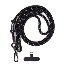 A-One Brand - Crossbody Mobilrem Lanyard Justerbar 7mm Fine Texture - Svart/Vit