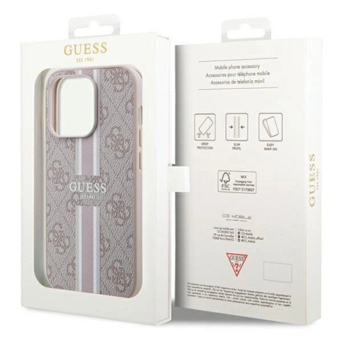 Guess - Guess iPhone 15 Pro Mobilskal Magsafe Printed Stripes - Rosa