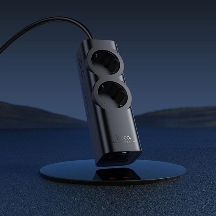 Hoco - Hoco Förlängningssladd 67W 2 uttag 3xTyp-C 1xUSB-A PD QC3.0 3A 2m - Svart