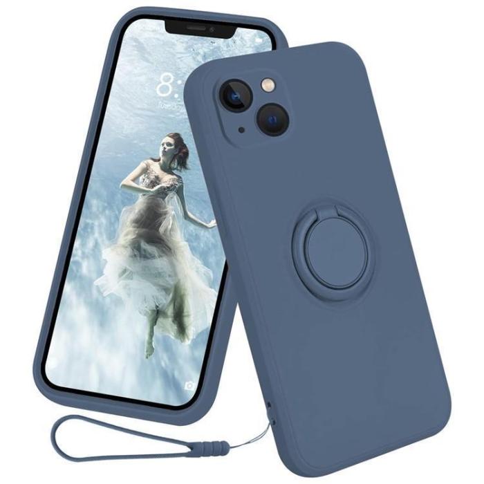 OEM - iPhone 15 Plus Mobilskal Ringhållare Liquid Silikon - Midnightblå