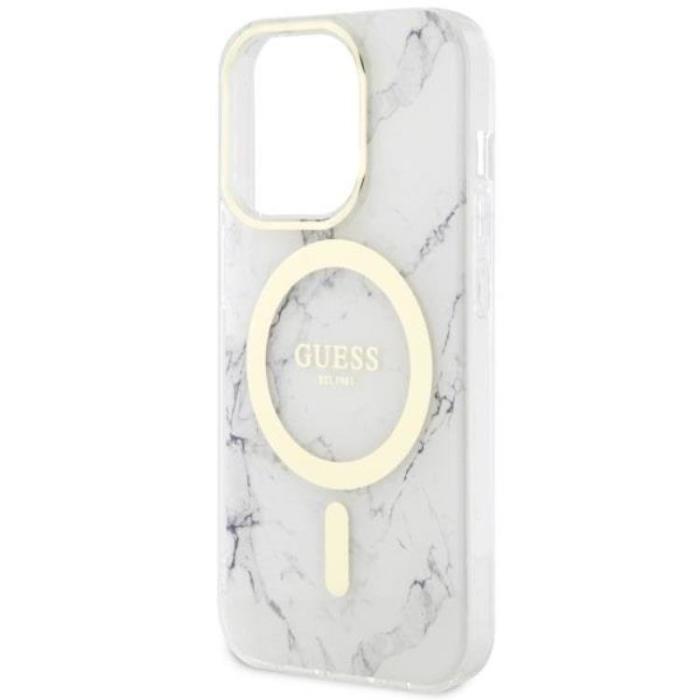 Guess - Guess iPhone 14 Pro Mobilskal MagSafe Marble - Vit