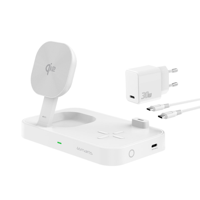4smarts - 4smarts Trådlös laddare Smartphone/Smartwatch/Earbuds 30W - Vit