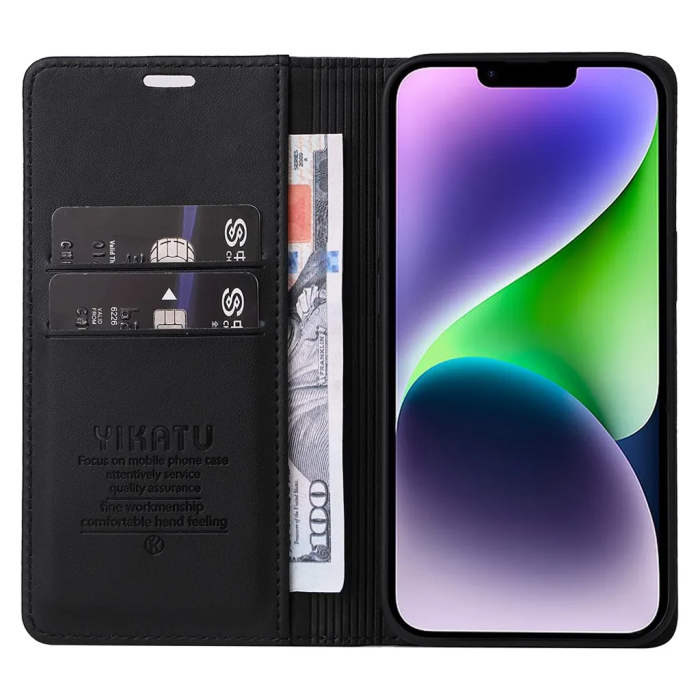 YIKATU - YIKATU iPhone 15 Plus Plånboksfodral - Svart