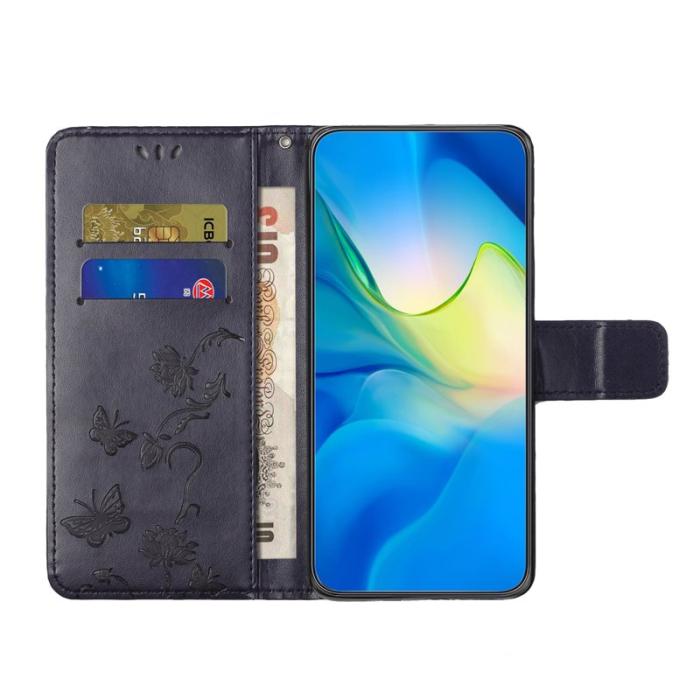 OEM - Samsung Galaxy A57 Plånboksfodral Konstläder Ställ Impräntad Fjäril - Blå