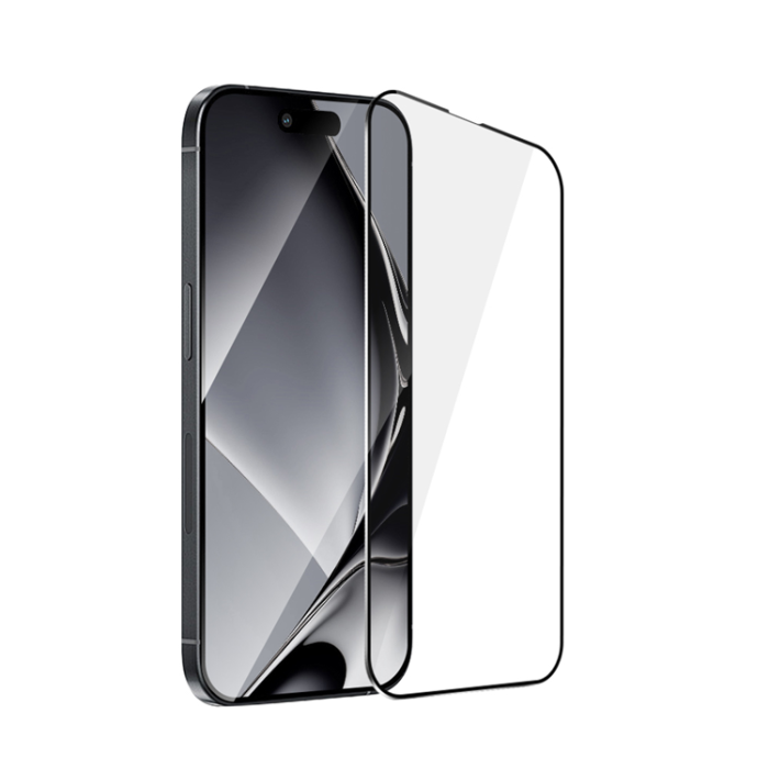 OEM - iPhone 15 Pro Max Härdat Glas Skärmskydd Metall Ram - Svart