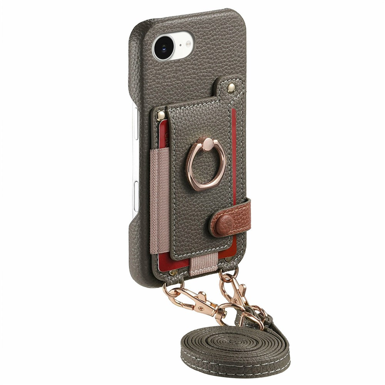 Mobilskal till iPhone 16e med Korthållare Ring Kickstand - Grå (Grå) | 2353 | AlltMobil