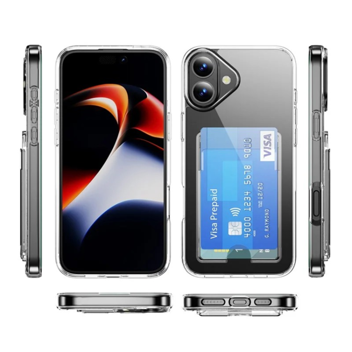 WANLONFENG - WANLONFENG iPhone 17 Mobilskal Korthållare med Härdat Glas Skärmskydd