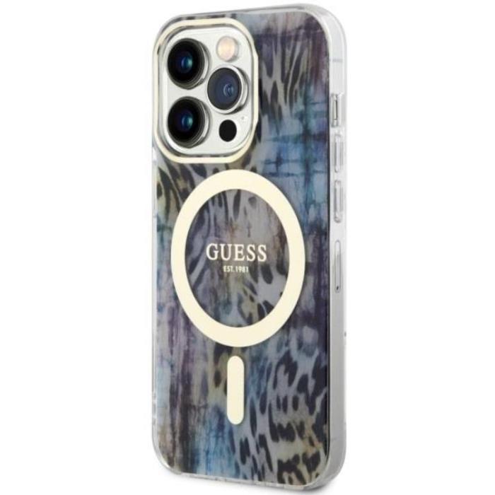 Guess - Guess iPhone 14 Pro Max Mobilskal MagSafe Leopard - Blå