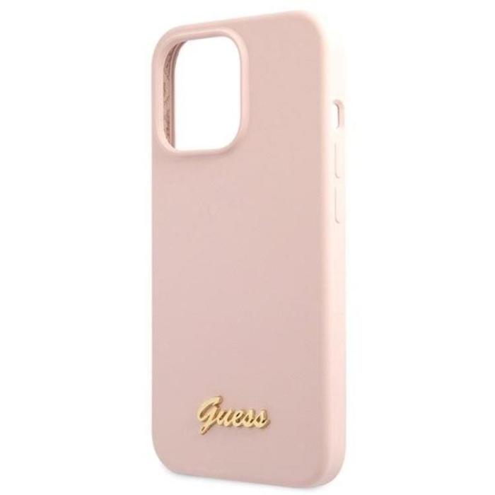Guess - Guess iPhone 13 Pro Max Mobilskal Silicone Script Gold Logo - Ljusrosa