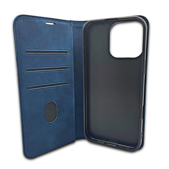 OEM - iPhone 16 Pro Max Plånboksfodral Smart Suede - Marinblå